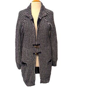 Gap Womens Large Striped Navy Nautical Long Cable Knit Cardigan Sweater Coat